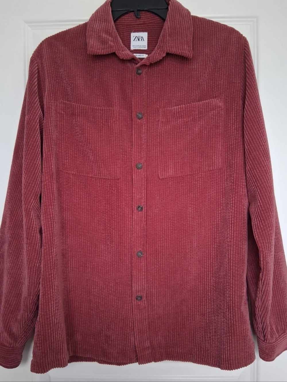 Zara Men's Medium Corduroy Button-Up Shirt in Dusty Rose